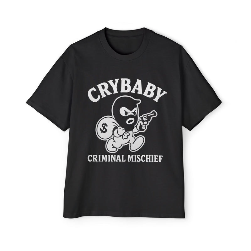 Men's Heavy Oversized Tee - Crybaby Criminal Mischief Graphic Tee for Casual Style